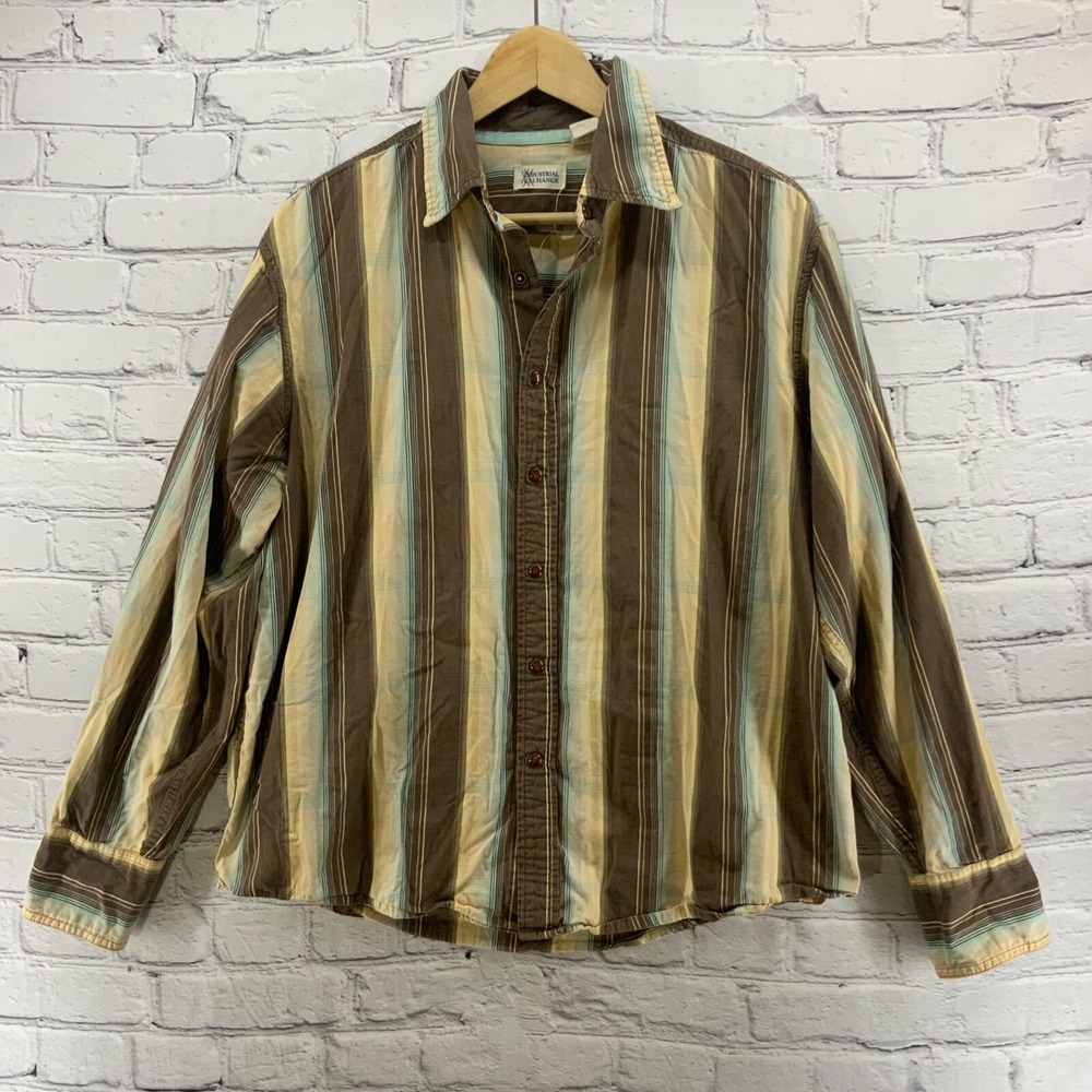 Industrial Exchange Mens Western Shirt Sz M Brown Long Sleeve Snap‎ Up